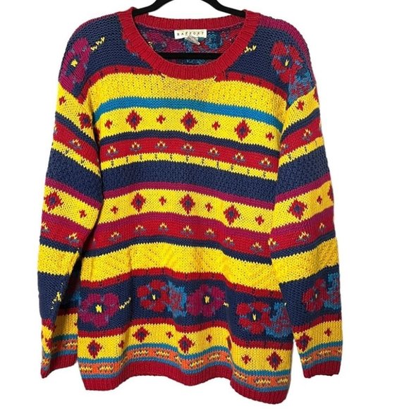 Vintage Cotton Ramie colourful knit oversized sweater - Picture 1 of 7